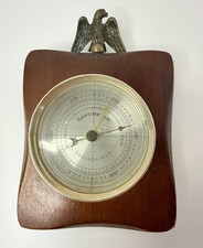 Vintage Springfield Wooden Wall Barometer Brass Eagle Topper Weather Plaque picture