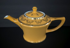 Hall Cleveland Warm Yellow w/ Standard Gold Butterflies Teapot 6 Cup 1930's picture