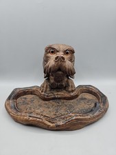 ANTIQUE SWISS BLACK FOREST CARVED DOG INKWELL WITH GLASS EYES picture