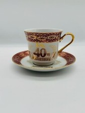 Anniversary 40th Anniversary Teacup and saucer. Vintage 1960's Norcrest bone picture