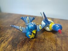 2 Vintage Brinn's Handcrafted Wooden Ornaments Blue Birds  3.5” picture