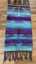 Woven TEXTILE Rug runner 59 X 23 Mountains Rain Volcano VTG Gorgeous picture