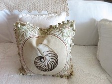 Gorgeous Petit point Victorian Striped Shell Nautical  Needlepoint Pillow #3 picture