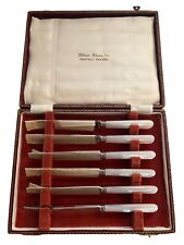 Sheffield England Knives Mother of Pearl Sterling Silver Stainless Steel 6 Set picture