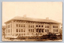 Large Building, Men Walking, Real Photo, RPPC, Vintage Postcard picture