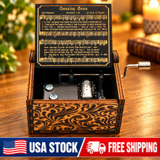 Wooden Amazing Grace Hand Crank Music Box Religious Gift picture