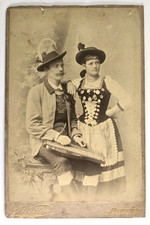 Antique Cabinet Photo German Couple Traditional Zither Instrument Wettern Hambur picture