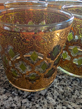 SET of 8 Vintage Culver Low Ball on the rocks  glasses Green and Gold 22k picture