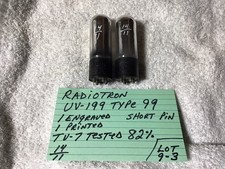 2 Antique RADIOTRON UV-199 Vacuum Tubes Type 99 Detector Amplifier TV7 Test 82% picture