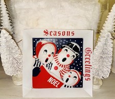 Ultra Rare Vintage Snowman Carolers Light Up 3D “Seasons Greetings” Sign ☃️🪧☃️ picture