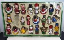 Vintage Commodore Wooden Christmas Ornaments Hand Painted Taiwan Mini Boxed 23pc picture