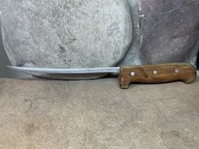 Vintage Fishing Fillet Knife Thin Blade Chunky Wood Handle 7” Blade 3 Rivets picture