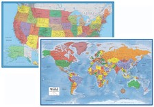 24x36 World and USA Classic Premier 3D Two Wall Map Set (Laminated) picture