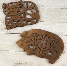 Old Dutch International Cast Iron Trivets Cat Pig Metal Wall Decor 1993 Taiwan picture
