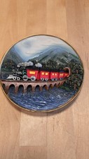 Vintage Cadona 1990 3D Relief Train Wall Plaque Round Mountain Bridge Decor picture