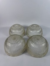 Set of 4 Vintage Pressed Glass Ceiling Light Shades Floral Ribbed 8.25” picture