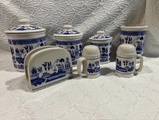 Vintage Blue Willow Transferware 3 Canister w/Lids, Utensil, Napkin, S & P Set picture