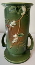 VTG Art Deco Roseville USA Snowberry Green Art 9” H Pottery Vase # 1V1-9 picture