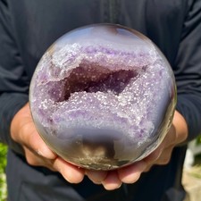 1.86LB Natural Open Smile Agate Sphere Purple Crystal Geode Healing Wealth Colle picture