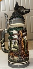 Original Thewalt Timber Wolf Beer Stein Germany Limited Edition Wolf Head Lid picture