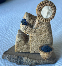 VTG Inuit Sculpture - Whalebone & Caribou Antler Figure Blue Seed Beads Marked picture