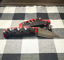 Half Face Blades - Custom EDC black over red G10 , carbon fiber pins. picture