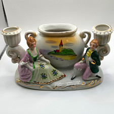 Hand Painted Porcelain Romantic Couple Figural Double Taper Candle Holder 7in picture