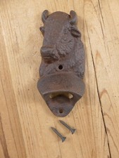 Wall Mounted Bottle Opener Buffalo Beer Soda Bar Home Man Cave Bison Cast Iron picture