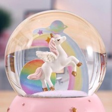 Unicorn Snow Globe Music Box with Night Light-Pink picture