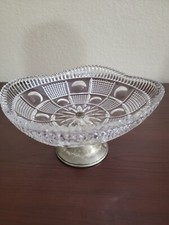 Vintage West Germany Crystal Pedestal Compote with Silver Plated Base picture