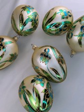 Vintage Polish Glass Egg Ornaments Set of 6 Hand Painted Iris Flowers 5