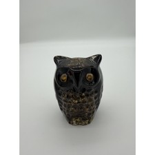 Vintage Brown Drip Glaze Ceramic Owl Figurine Amber Eyes MCM picture