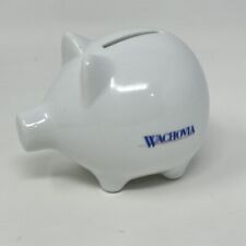 Wachovia White Ceramic Pig Piggy Bank Coin Bank Advertisement Logo 3.5 Inch picture