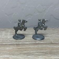 Vintage Metal Race Horse and Jockey Figurines Pair 1 Inch Game Tokens Lead picture