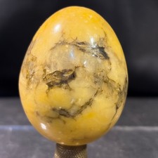 Vintage Polished Yellow Marble Alabaster Stone Egg Decorative Paperweight picture
