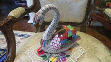 Vintage 1970s Holloháza Hungary Porcelain Fishnet Swan Large picture
