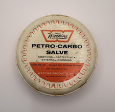 Vintage Watkins Petro-Carbo Salve Metal Tin 5 Oz Cut Burn Chaffing 95% Full picture