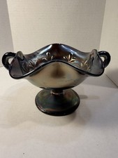 Dugan Amethyst Question Mark Carnival Glass Bon Bon  Ftd Two Handles picture
