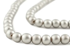 Antiqued Silver Round Natural Wood Beads 10mm Large Hole 15 Inch Strand picture