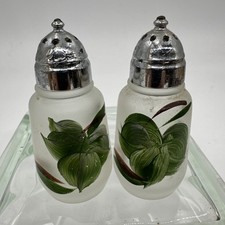 Vintage Hazel Atlas Glass Hand Painted Ivy Salt Pepper Shaker Set R6C picture