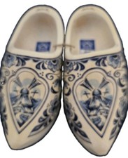 Junora Dutch Clogs Hand Painted Delft Design On Holland Wood Shoes 13cm 20/21 picture