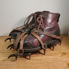 Antique Eckenstein 12 Point Crampons & Leather Boots VTG Climbing Gear RARE  picture