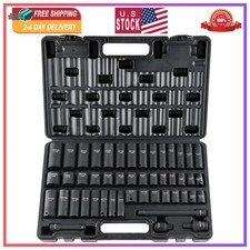 VEVOR 48-Piece Impact Socket Set 3/8 Drive SAE Metric Deep Shallow 6 Point CR-V picture