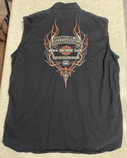 Harley Davidson Embroidered Sleeveless Button Down Shirt Men’s Sz XL Biker Vest picture