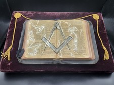 Vintage Masonic Bible & Compass Velvet Mounted Plaque Display Stand picture