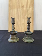 Antique Ottoman Persian Bronze Brass Tulip Candlestick Holders picture