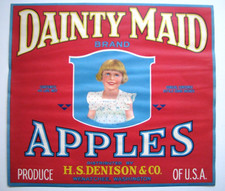 Original 1930s bordered red DAINTY MAID apple crate label  Wenatchee polka dot picture