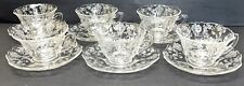 Six Cambridge Glass Rose Point Cup and Saucer Sets Style 3500 picture