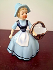 Vintage Lefton China Blue Dutch Girl Planter Vase Figurine Basket Hand-Painted picture