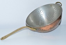 Small Vintage Copper Colander with Iron Handle Rustic Country Farmhouse 9” picture